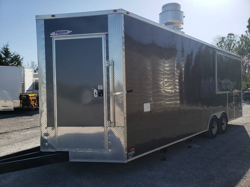 650-8.5-x-24-charcoal-gray-bbq-porch-concession-trailer-with-restroom-6.jpg 8.5' x 24' Charcoal Gray BBQ Porch Concession Trailer with Restroom