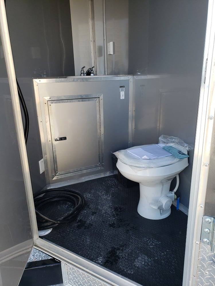 650-8.5-x-24-charcoal-gray-bbq-porch-concession-trailer-with-restroom-7.jpg 8.5' x 24' Charcoal Gray BBQ Porch Concession Trailer with Restroom
