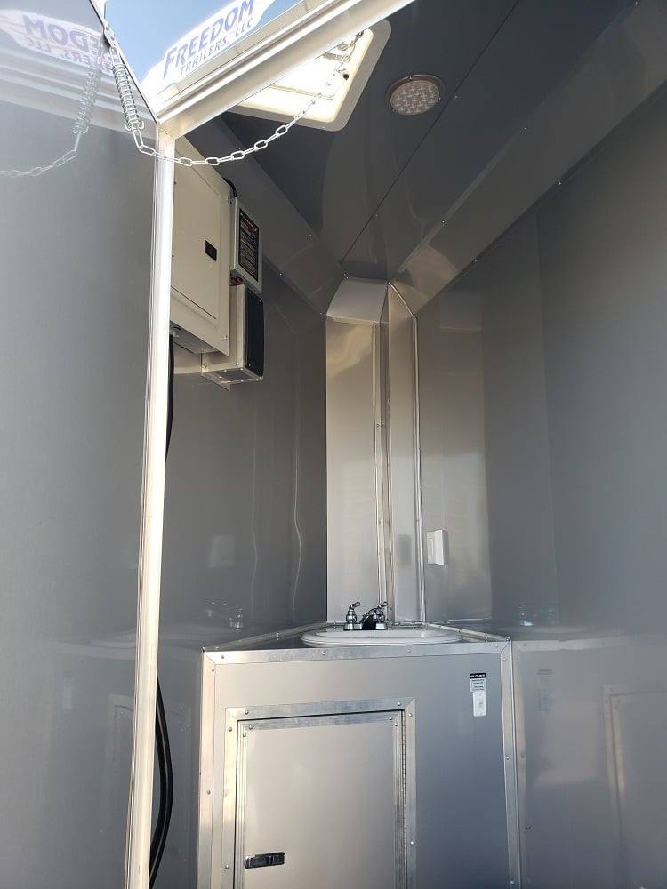 650-8.5-x-24-charcoal-gray-bbq-porch-concession-trailer-with-restroom-8.jpg 8.5' x 24' Charcoal Gray BBQ Porch Concession Trailer with Restroom