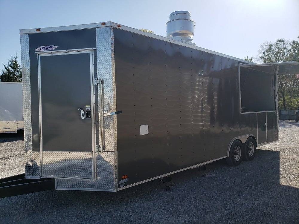 650-8.5-x-24-charcoal-gray-bbq-porch-concession-trailer-with-restroom-9.jpg 8.5' x 24' Charcoal Gray BBQ Porch Concession Trailer with Restroom
