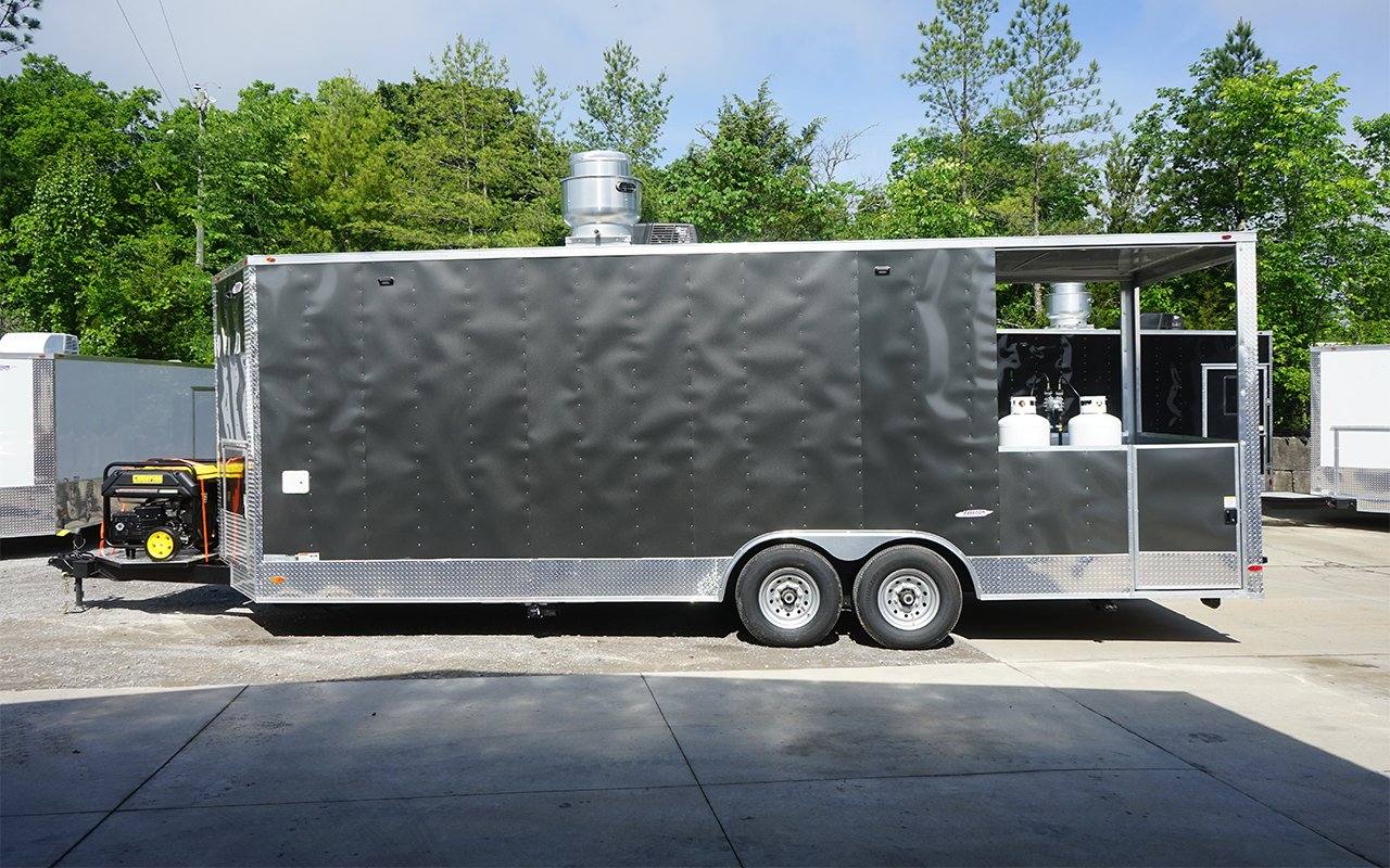 651-8.5-x-24-charcoal-gray-bbq-vending-porch-style-concession-trailer-5.jpg 8.5' x 24' Charcoal Gray BBQ Vending Porch Style Concession Trailer