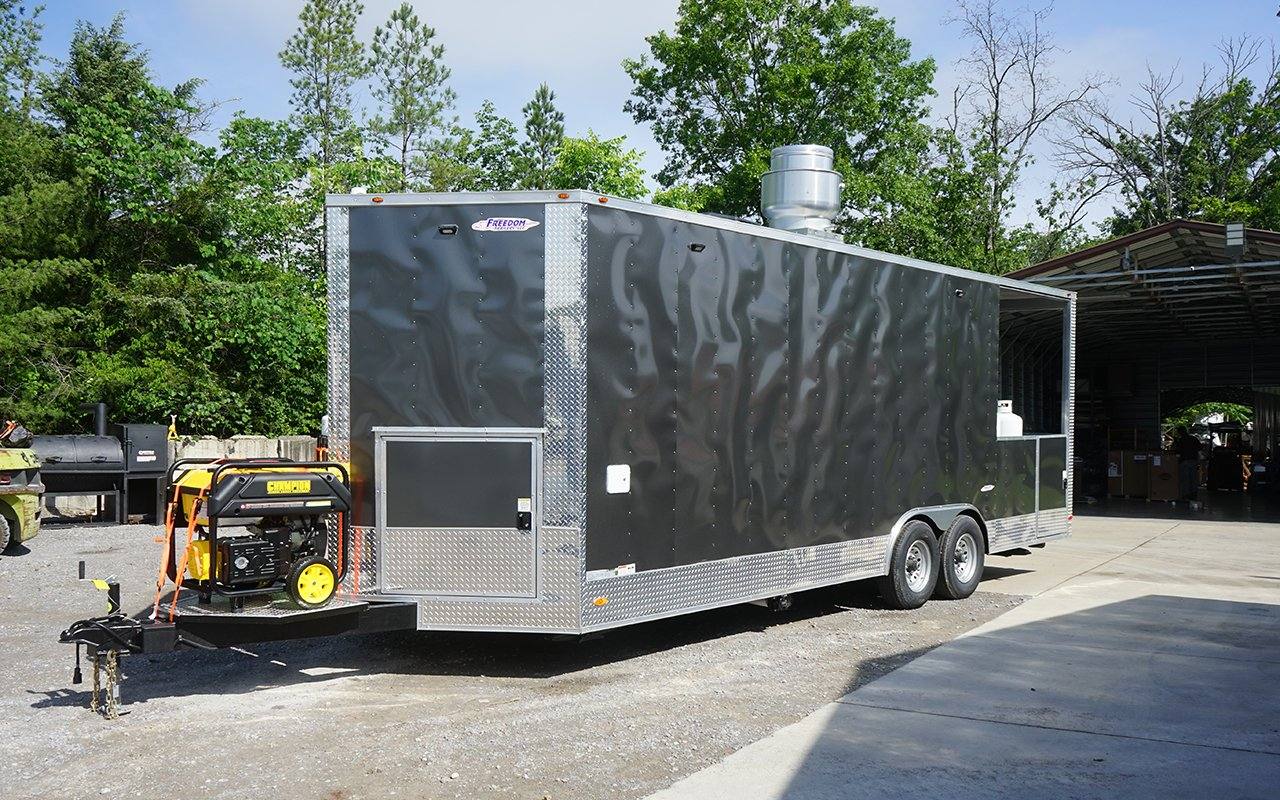 651-8.5-x-24-charcoal-gray-bbq-vending-porch-style-concession-trailer-6.jpg 8.5' x 24' Charcoal Gray BBQ Vending Porch Style Concession Trailer