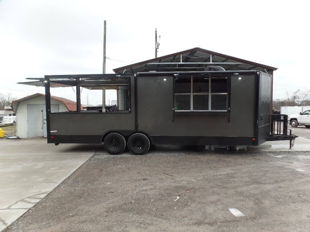652-8.5-x-24-charcoal-grey-concession-bbq-porch-food-trailer-1.jpg 8.5' x 24' Charcoal Grey Concession BBQ Porch Food Trailer