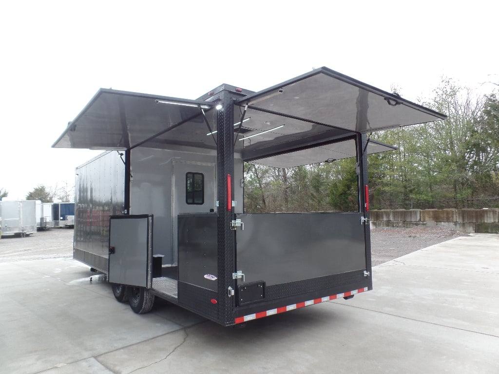652-8.5-x-24-charcoal-grey-concession-bbq-porch-food-trailer-2.jpg 8.5' x 24' Charcoal Grey Concession BBQ Porch Food Trailer