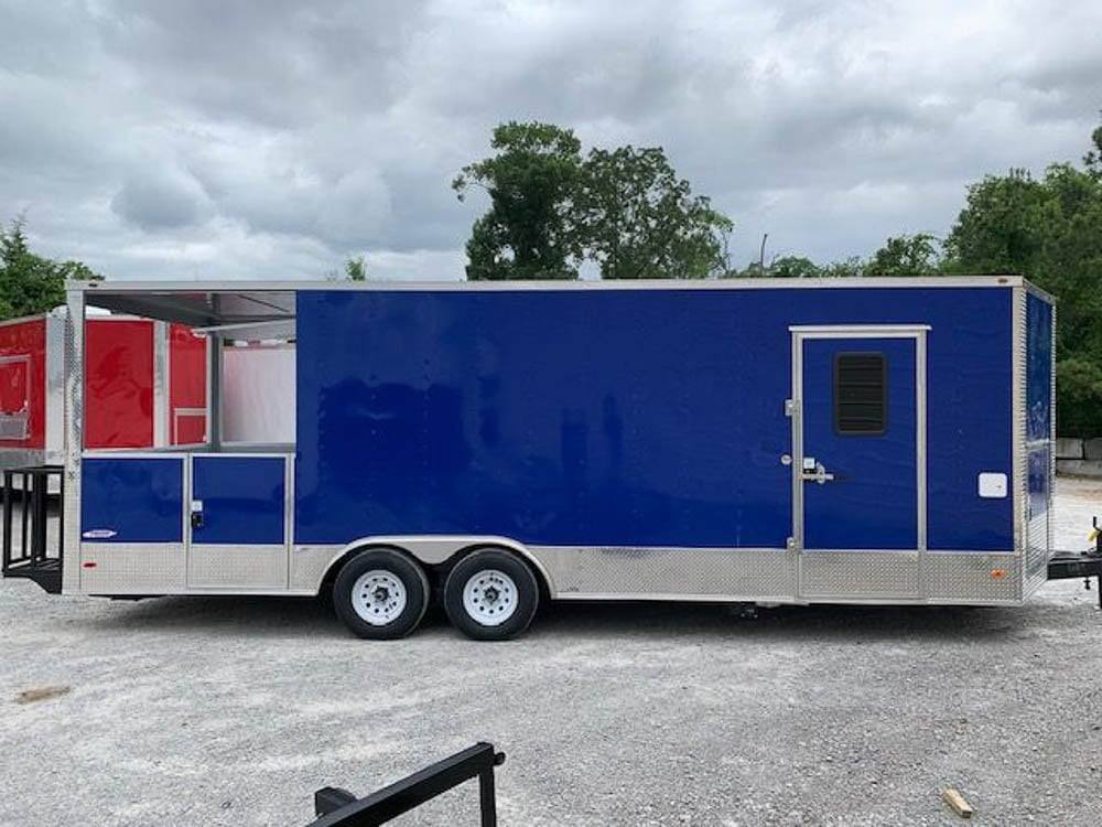 656-8.5-x-24-cobalt-blue-bbq-porch-concession-food-trailer-1.jpg 8.5' x 24' Cobalt Blue BBQ Porch Concession Food Trailer