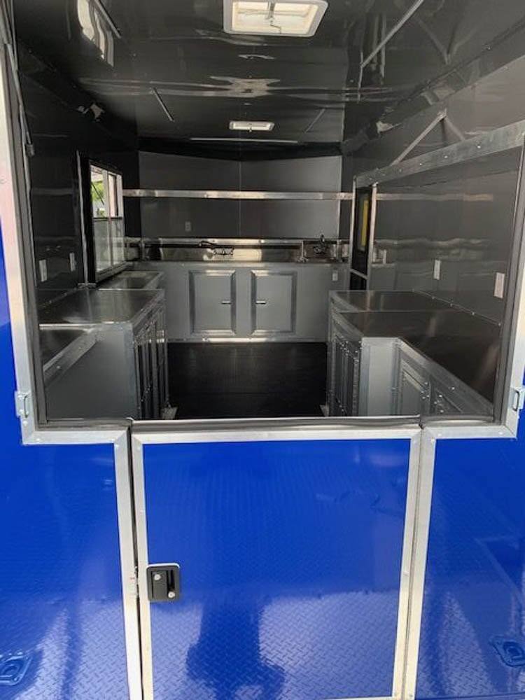 656-8.5-x-24-cobalt-blue-bbq-porch-concession-food-trailer-9.jpg 8.5' x 24' Cobalt Blue BBQ Porch Concession Food Trailer