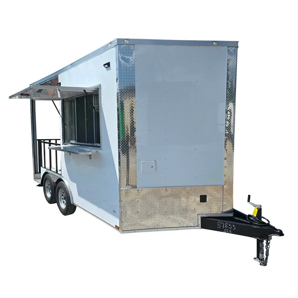 66-8.5-x-14-white-custom-concession-trailer-with-7-porch-bbq-event-catering-1.webp 8.5' X 14' White Custom Concession Trailer With 7' Porch BBQ Event Catering