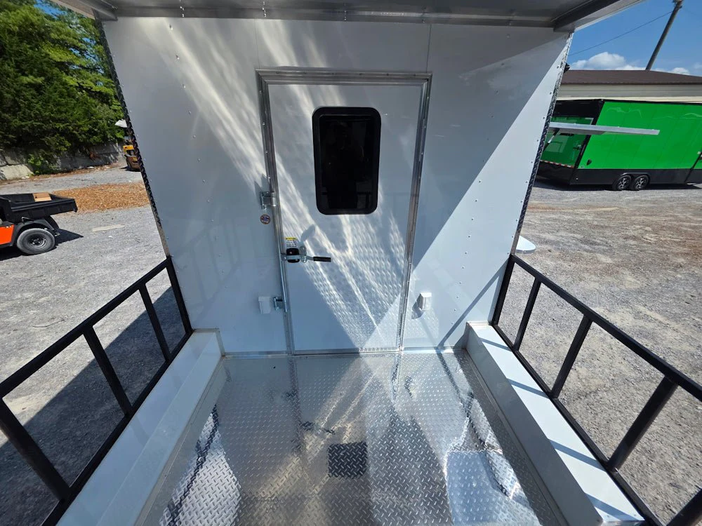 8.5' X 14' White Custom Concession Trailer With 7' Porch BBQ Event Catering