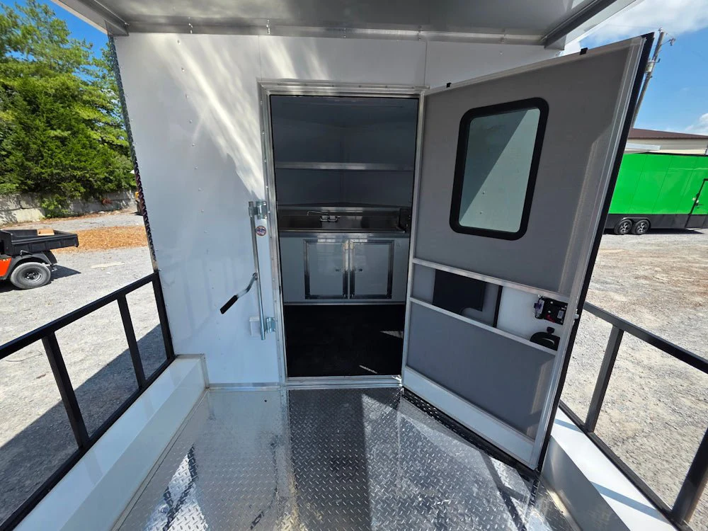 8.5' X 14' White Custom Concession Trailer With 7' Porch BBQ Event Catering
