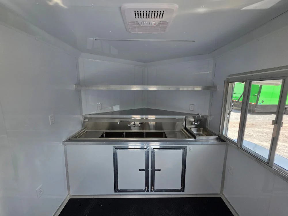 8.5' X 14' White Custom Concession Trailer With 7' Porch BBQ Event Catering