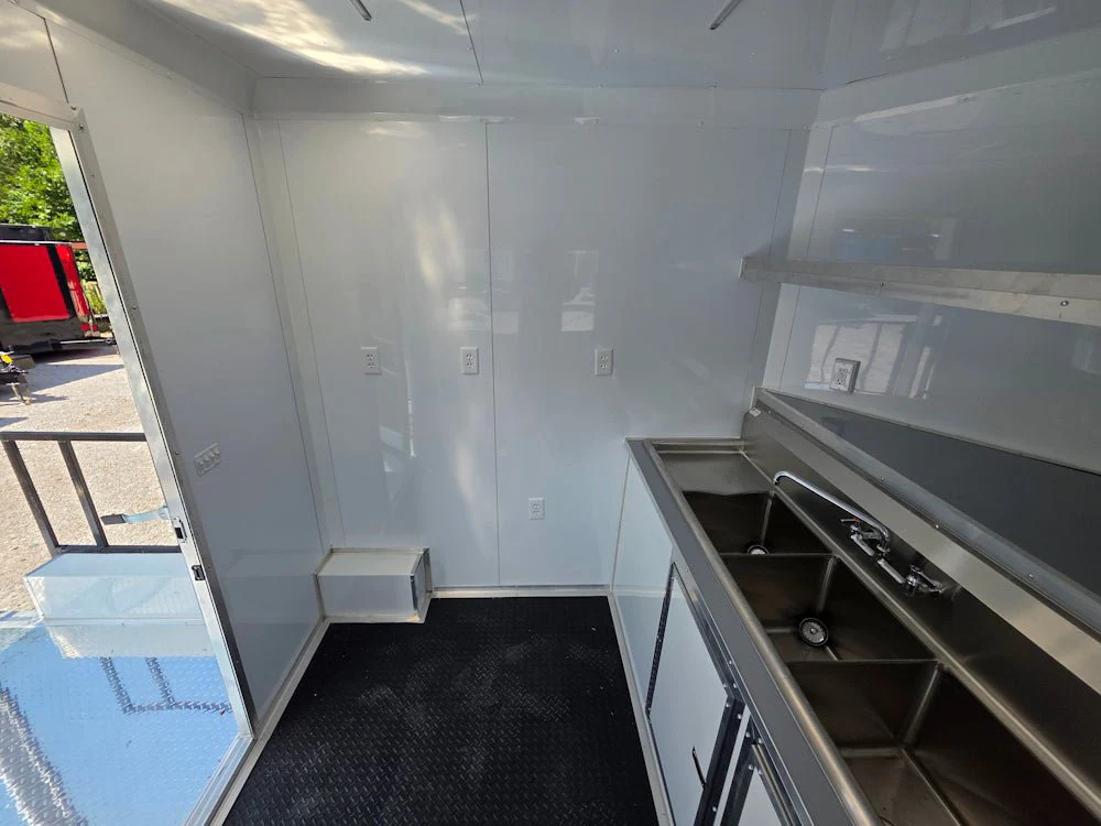 8.5' X 14' White Custom Concession Trailer With 7' Porch BBQ Event Catering