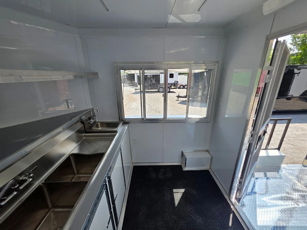 8.5' X 14' White Custom Concession Trailer With 7' Porch BBQ Event Catering