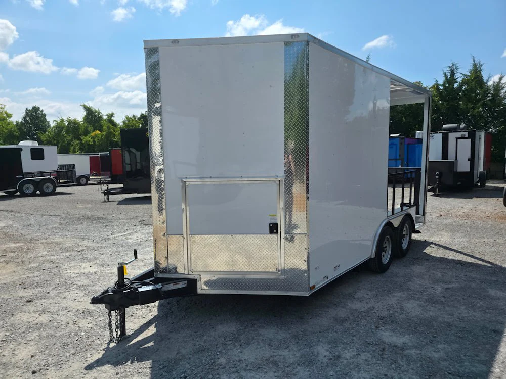 8.5' X 14' White Custom Concession Trailer With 7' Porch BBQ Event Catering