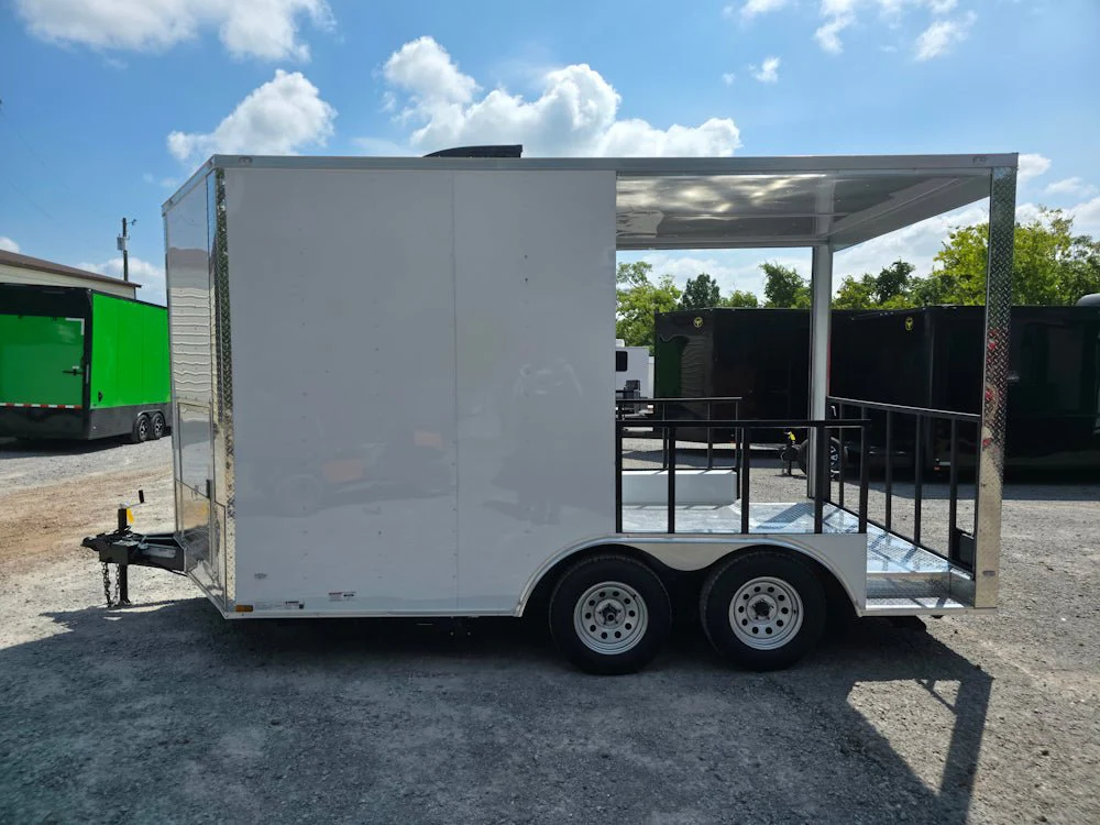 8.5' X 14' White Custom Concession Trailer With 7' Porch BBQ Event Catering