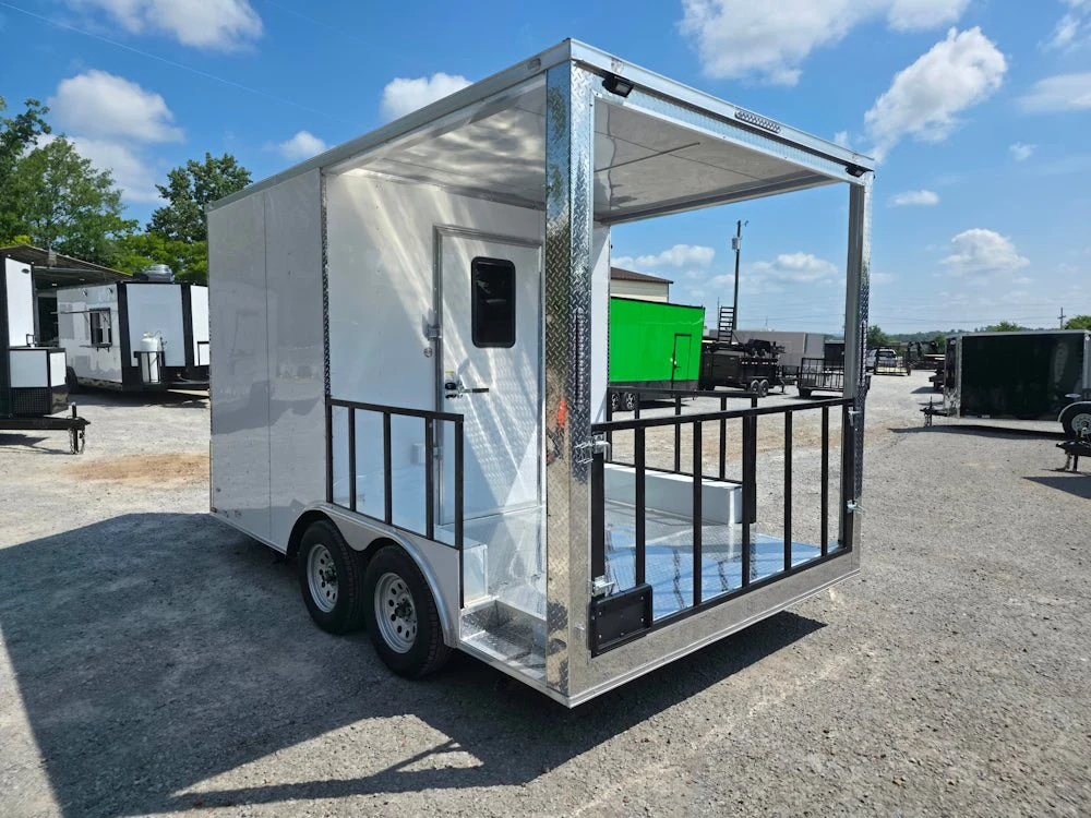 8.5' X 14' White Custom Concession Trailer With 7' Porch BBQ Event Catering