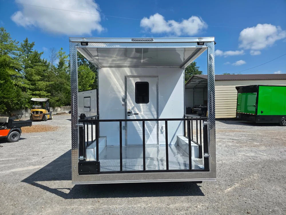 8.5' X 14' White Custom Concession Trailer With 7' Porch BBQ Event Catering