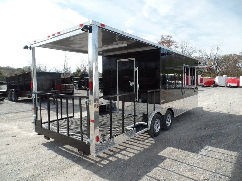 674-8.5-x-24-concession-food-trailer-black-bbq-event-2.jpg 8.5' x 24' Concession Food Trailer Black BBQ Event