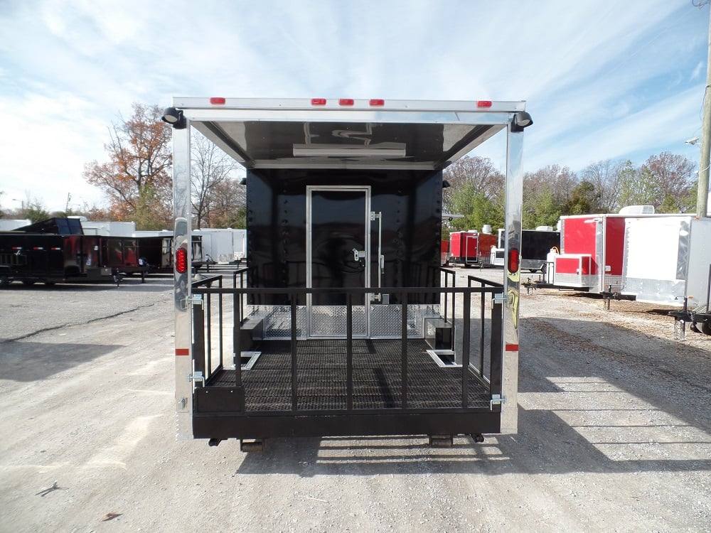 674-8.5-x-24-concession-food-trailer-black-bbq-event-5.jpg 8.5' x 24' Concession Food Trailer Black BBQ Event