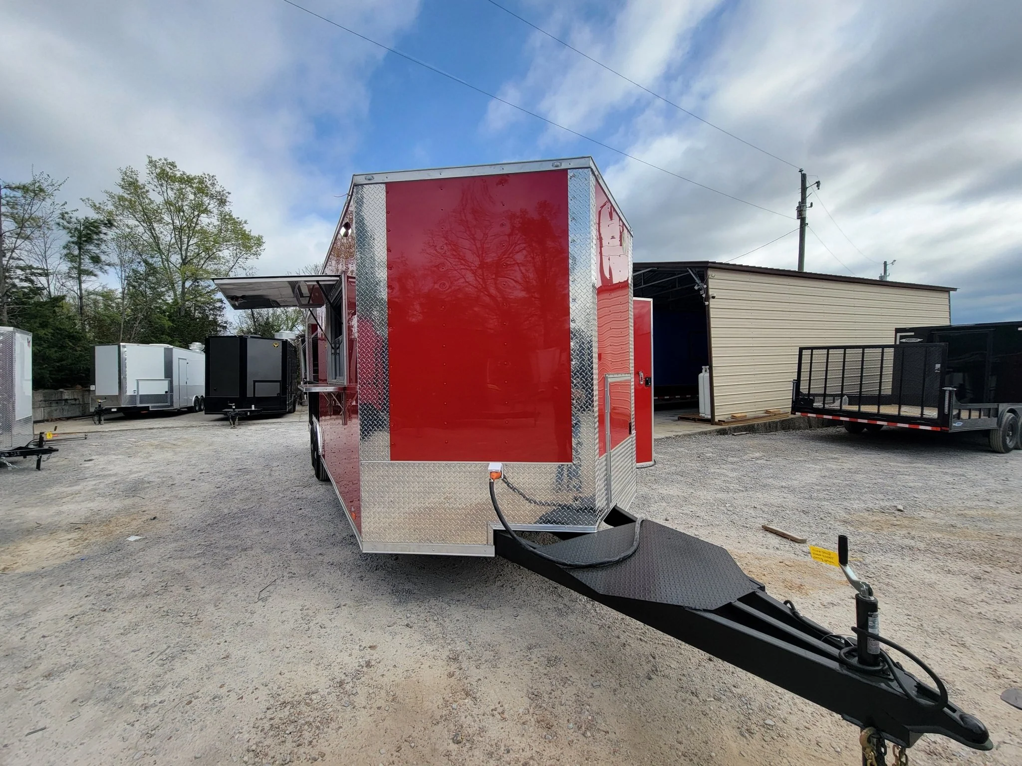 709-8.5-x-24-concession-trailer-victory-red-bbq-event-catering-with-12-railed-porch-1.webp 8.5' X 24' Concession Trailer Victory Red BBQ Event Catering With 12' Railed Porch