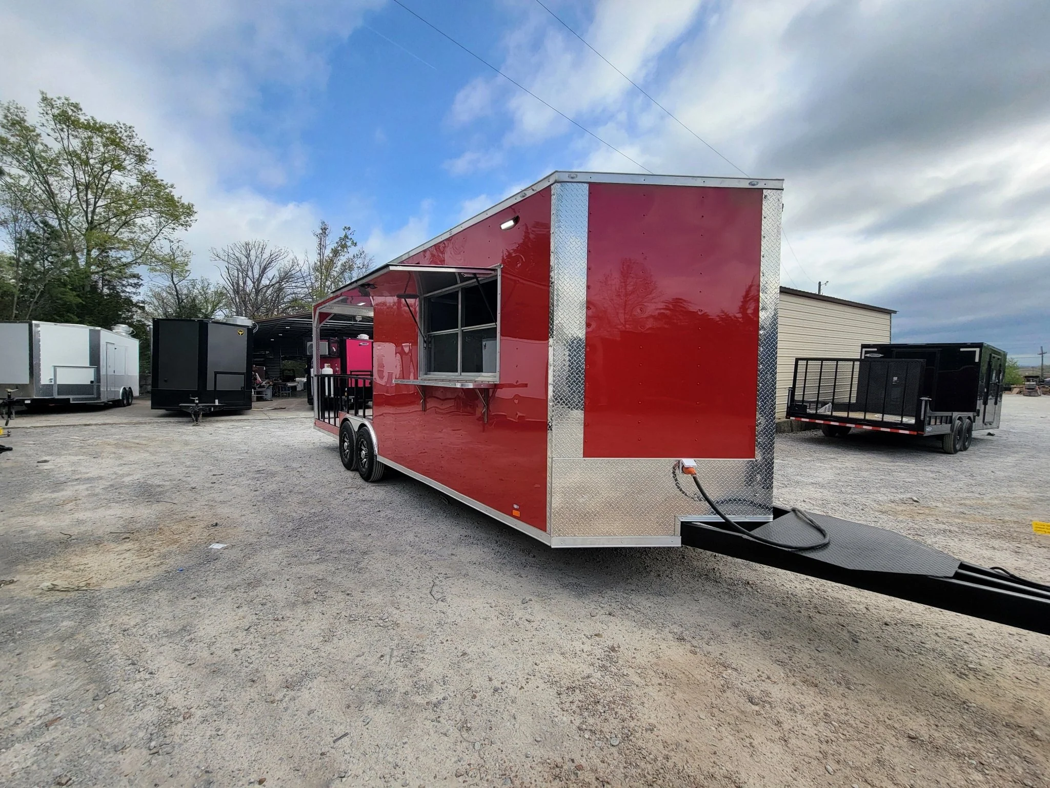 709-8.5-x-24-concession-trailer-victory-red-bbq-event-catering-with-12-railed-porch-2.webp 8.5' X 24' Concession Trailer Victory Red BBQ Event Catering With 12' Railed Porch