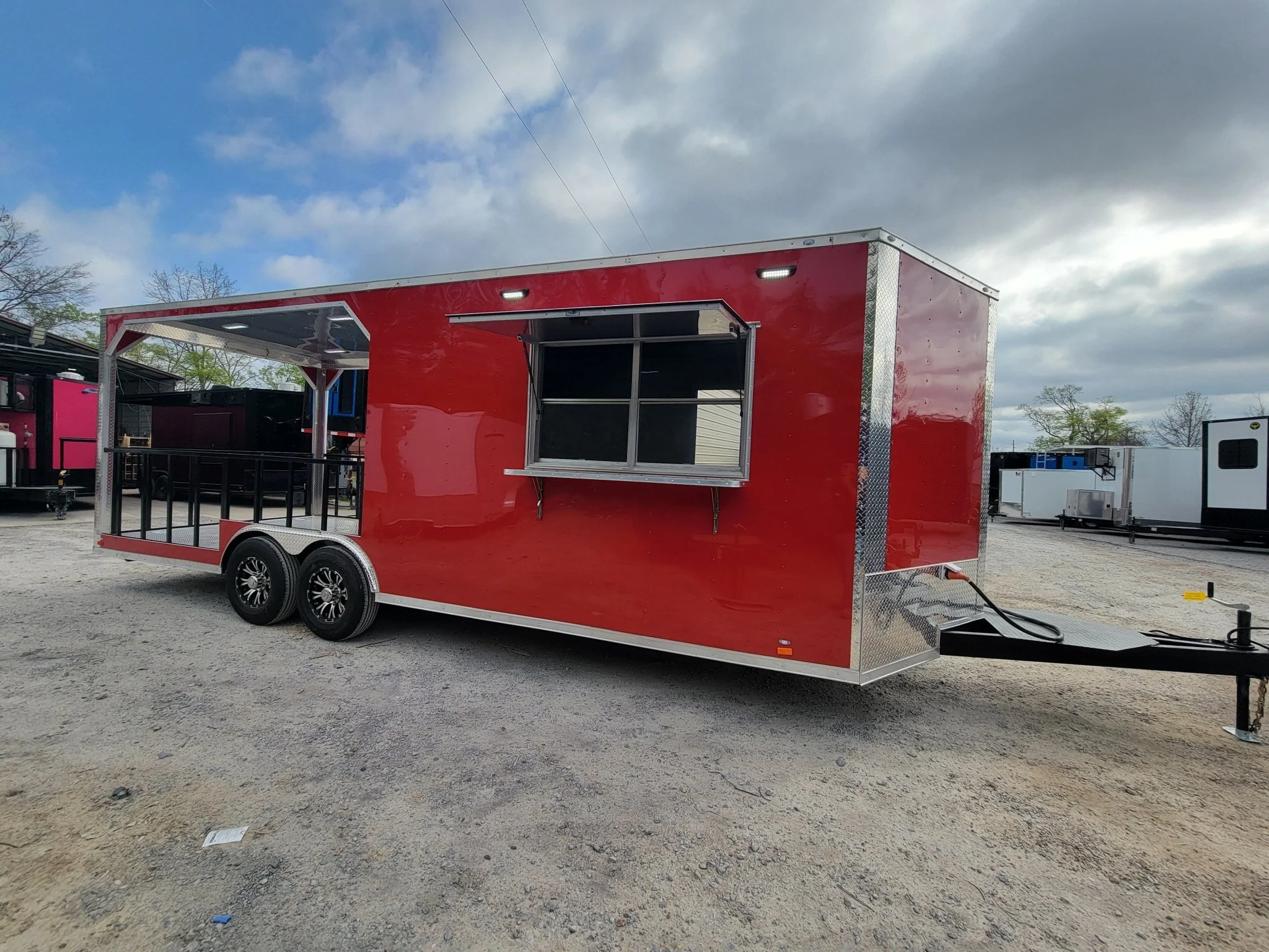 709-8.5-x-24-concession-trailer-victory-red-bbq-event-catering-with-12-railed-porch-3.webp 8.5' X 24' Concession Trailer Victory Red BBQ Event Catering With 12' Railed Porch