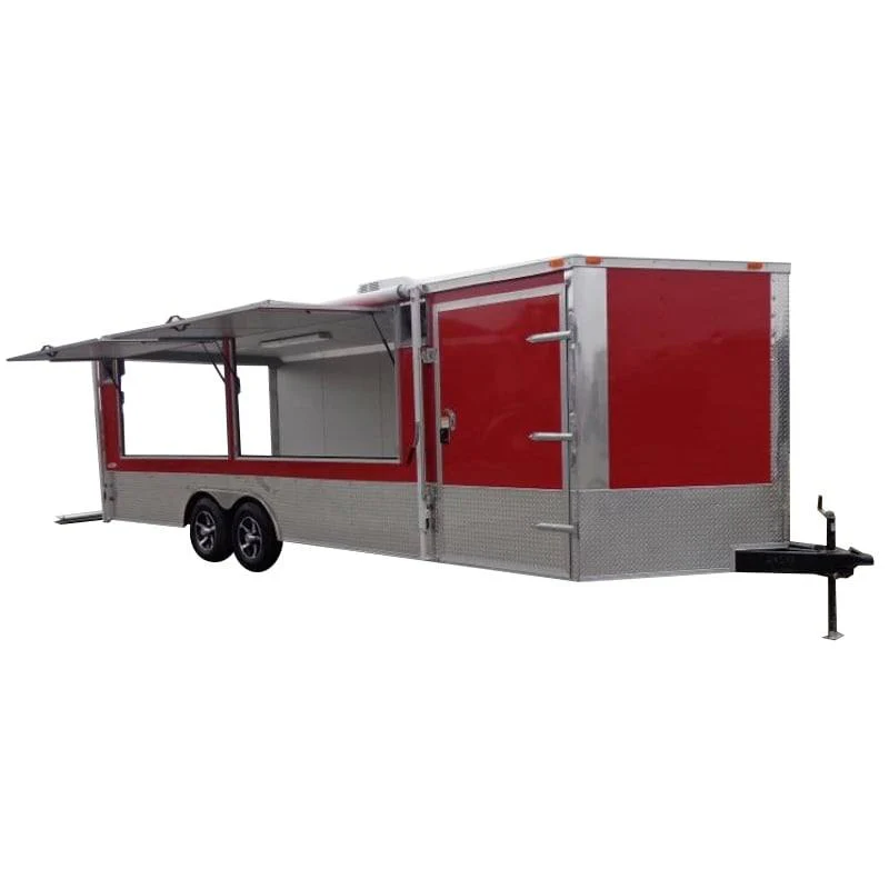720-8.5-x-24-enclosed-red-food-trailer-car-hauler-catering-event-1.webp 8.5' x 24' Enclosed Red Food Trailer Car Hauler Catering Event
