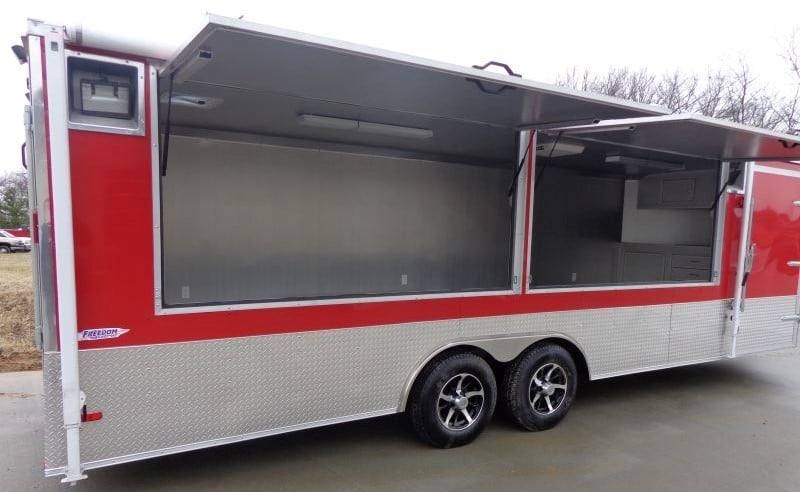 720-8.5-x-24-enclosed-red-food-trailer-car-hauler-catering-event-12.jpg 8.5' x 24' Enclosed Red Food Trailer Car Hauler Catering Event