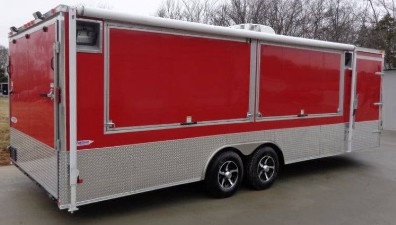 720-8.5-x-24-enclosed-red-food-trailer-car-hauler-catering-event-13.jpg 8.5' x 24' Enclosed Red Food Trailer Car Hauler Catering Event