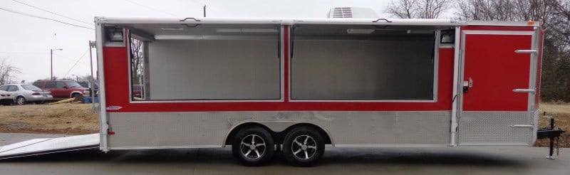 720-8.5-x-24-enclosed-red-food-trailer-car-hauler-catering-event-15.jpg 8.5' x 24' Enclosed Red Food Trailer Car Hauler Catering Event