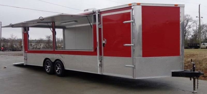 720-8.5-x-24-enclosed-red-food-trailer-car-hauler-catering-event-16.jpg 8.5' x 24' Enclosed Red Food Trailer Car Hauler Catering Event