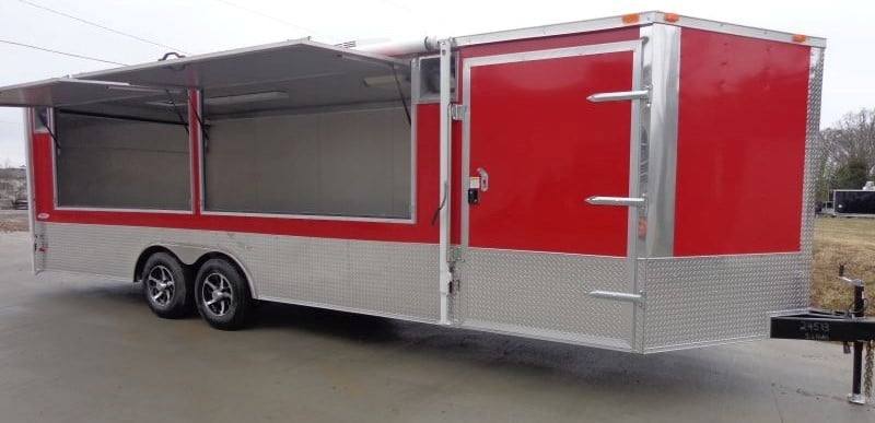 720-8.5-x-24-enclosed-red-food-trailer-car-hauler-catering-event-17.jpg 8.5' x 24' Enclosed Red Food Trailer Car Hauler Catering Event