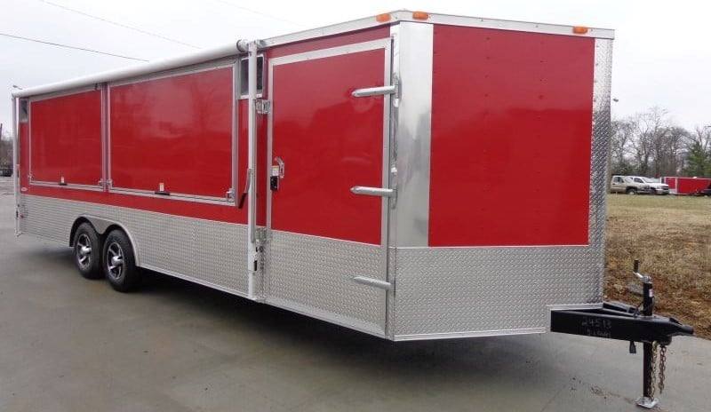 720-8.5-x-24-enclosed-red-food-trailer-car-hauler-catering-event-19.jpg 8.5' x 24' Enclosed Red Food Trailer Car Hauler Catering Event