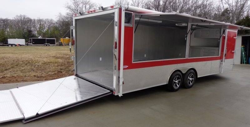 720-8.5-x-24-enclosed-red-food-trailer-car-hauler-catering-event-21.jpg 8.5' x 24' Enclosed Red Food Trailer Car Hauler Catering Event