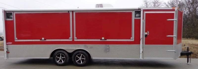 720-8.5-x-24-enclosed-red-food-trailer-car-hauler-catering-event-8.jpg 8.5' x 24' Enclosed Red Food Trailer Car Hauler Catering Event