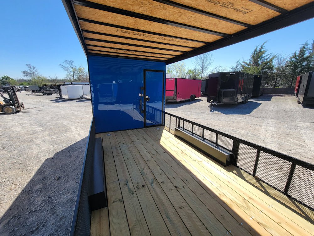 723-8.5-x-24-hybrid-cobalt-blue-with-blackout-trim-and-16-covered-porch-14.jpg 8.5' X 24' Hybrid Cobalt Blue With Blackout Trim and 16' Covered Porch