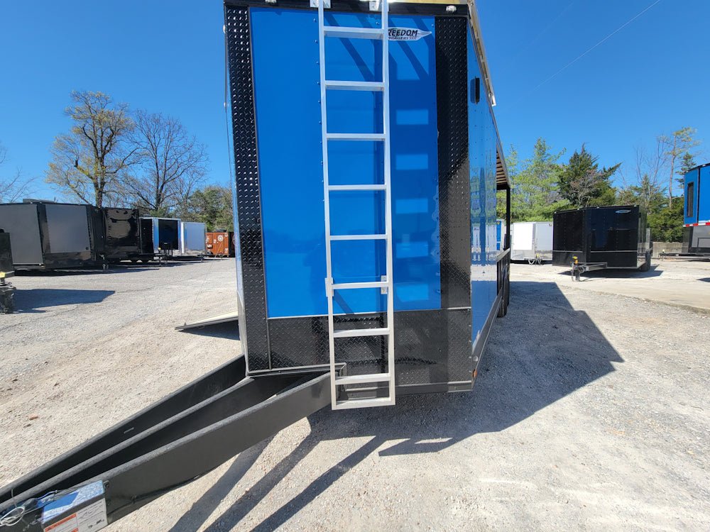 723-8.5-x-24-hybrid-cobalt-blue-with-blackout-trim-and-16-covered-porch-19.jpg 8.5' X 24' Hybrid Cobalt Blue With Blackout Trim and 16' Covered Porch