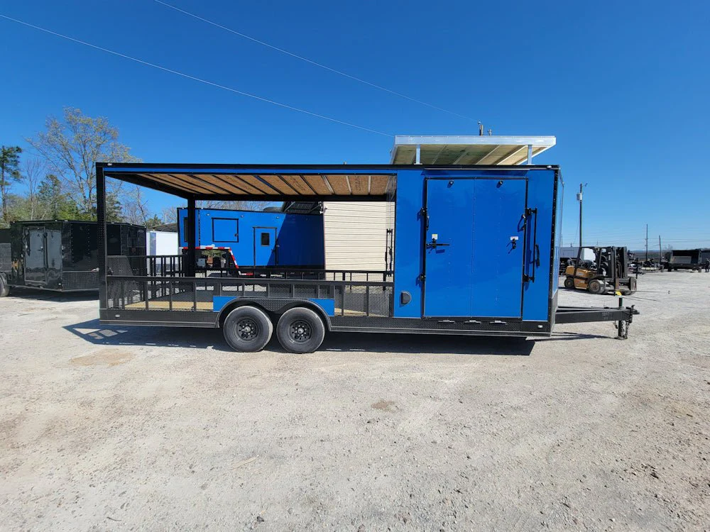 723-8.5-x-24-hybrid-cobalt-blue-with-blackout-trim-and-16-covered-porch-4.webp 8.5' X 24' Hybrid Cobalt Blue With Blackout Trim and 16' Covered Porch