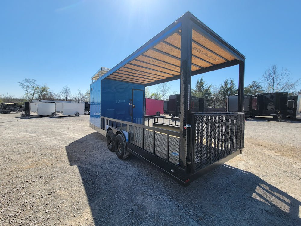 723-8.5-x-24-hybrid-cobalt-blue-with-blackout-trim-and-16-covered-porch-7.jpg 8.5' X 24' Hybrid Cobalt Blue With Blackout Trim and 16' Covered Porch