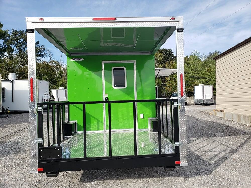 725-8.5-x-24-lime-green-bbq-porch-concession-trailer-with-restroom-2.jpg 8.5' x 24' Lime Green BBQ Porch Concession Trailer with Restroom