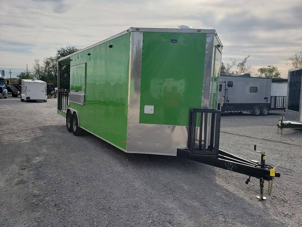 725-8.5-x-24-lime-green-bbq-porch-concession-trailer-with-restroom-3.jpg 8.5' x 24' Lime Green BBQ Porch Concession Trailer with Restroom