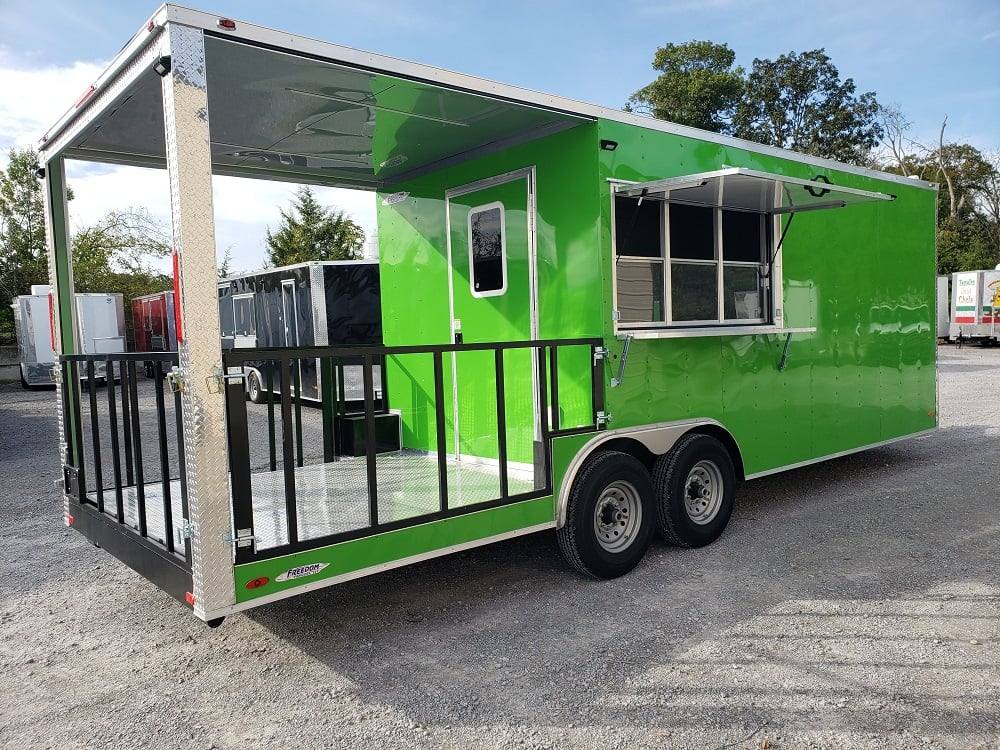 725-8.5-x-24-lime-green-bbq-porch-concession-trailer-with-restroom-4.jpg 8.5' x 24' Lime Green BBQ Porch Concession Trailer with Restroom