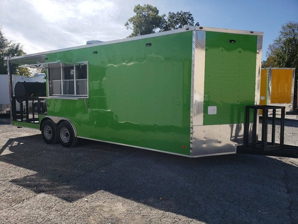 8.5' x 24' Lime Green BBQ Porch Concession Trailer with Restroom and Appliances