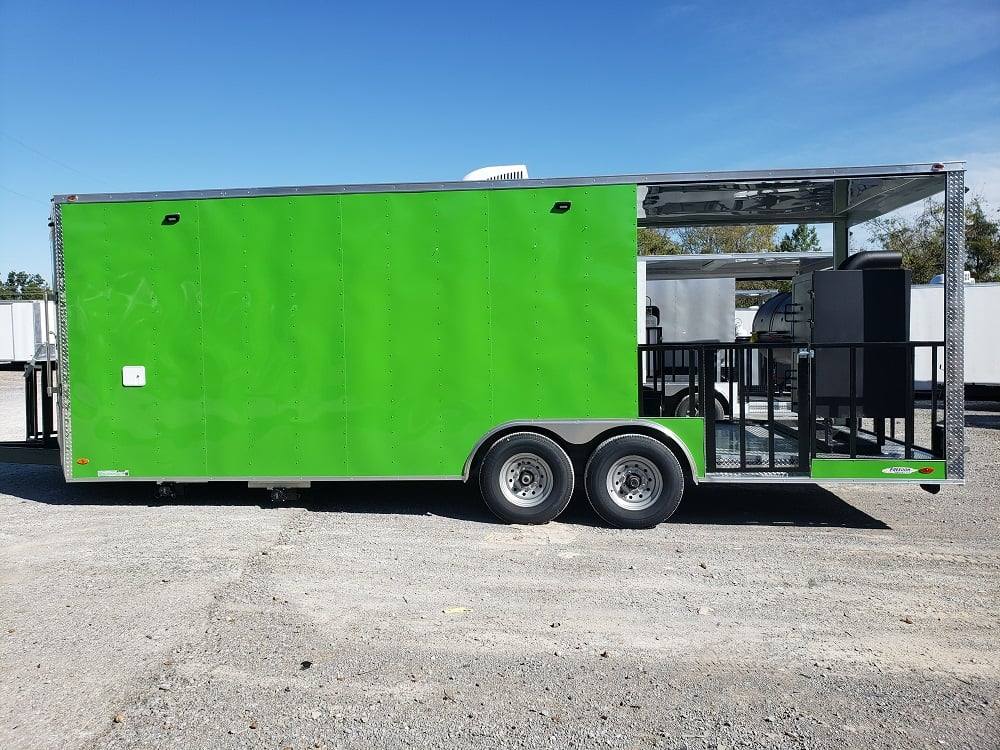 8.5' x 24' Lime Green BBQ Porch Concession Trailer with Restroom and Appliances
