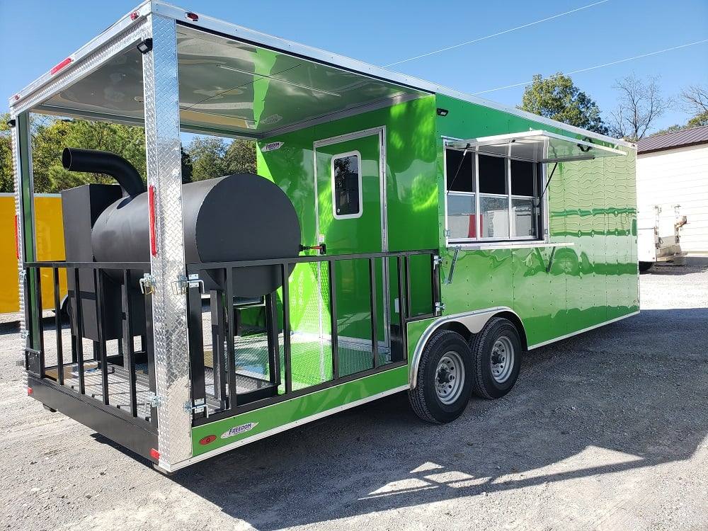 8.5' x 24' Lime Green BBQ Porch Concession Trailer with Restroom and Appliances