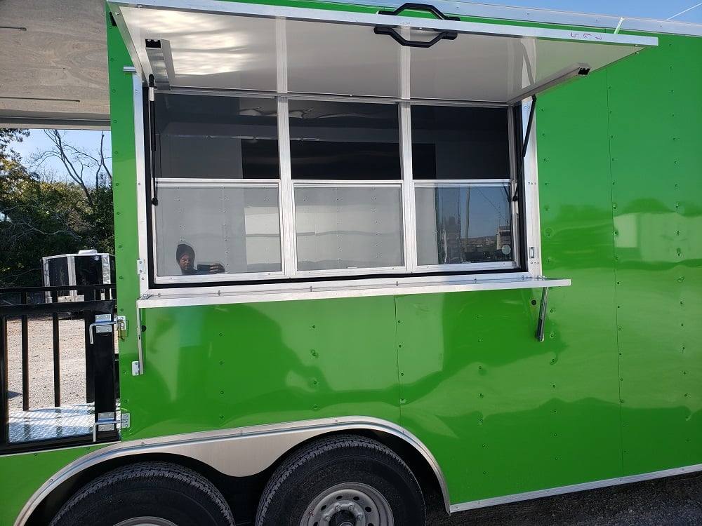 8.5' x 24' Lime Green BBQ Porch Concession Trailer with Restroom and Appliances