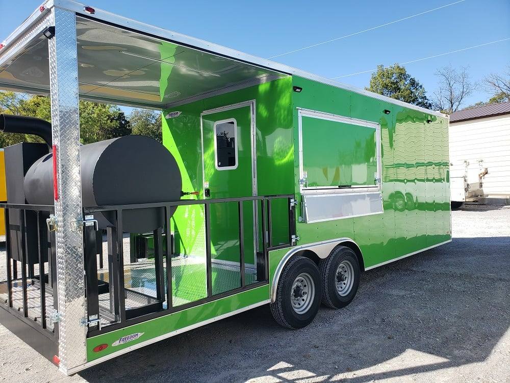 8.5' x 24' Lime Green BBQ Porch Concession Trailer with Restroom and Appliances