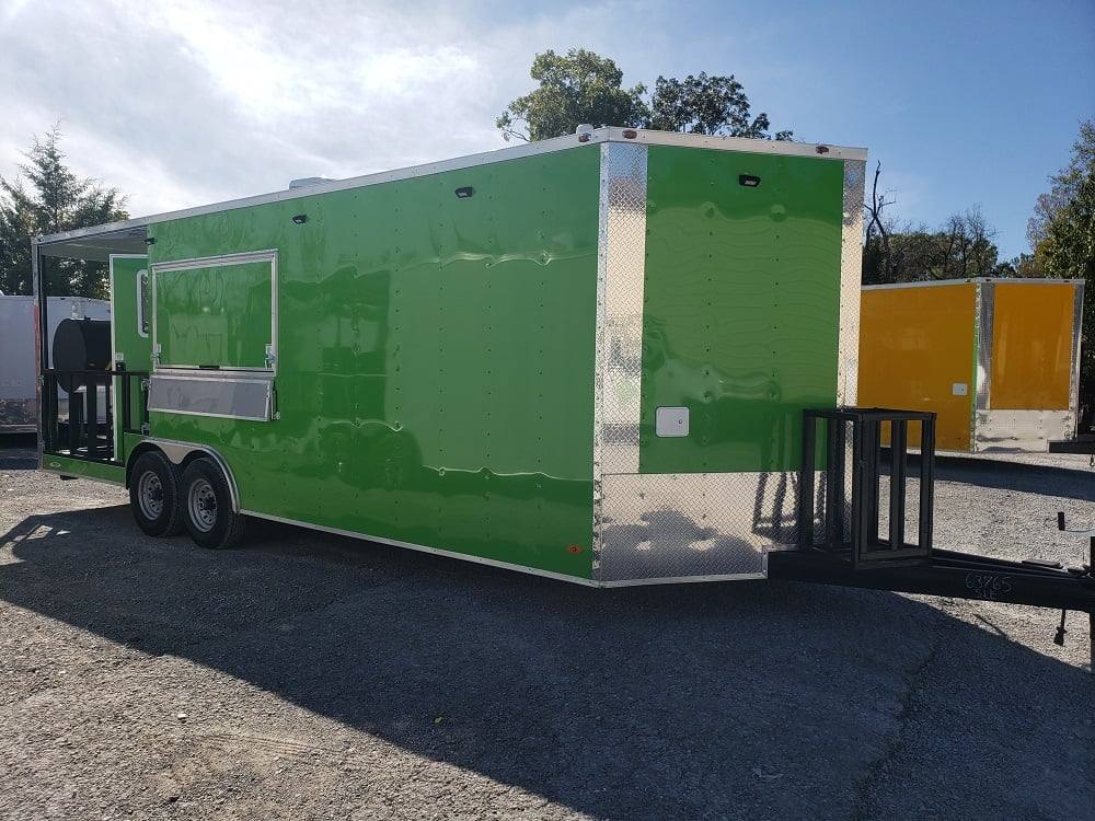8.5' x 24' Lime Green BBQ Porch Concession Trailer with Restroom and Appliances