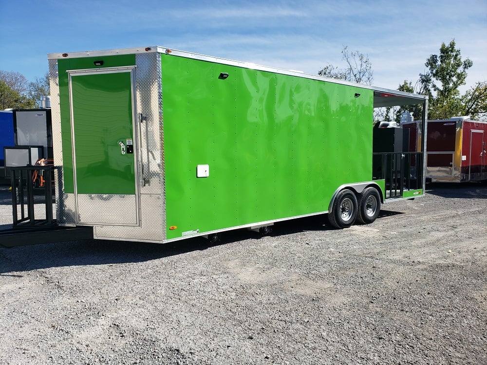 8.5' x 24' Lime Green BBQ Porch Concession Trailer with Restroom and Appliances