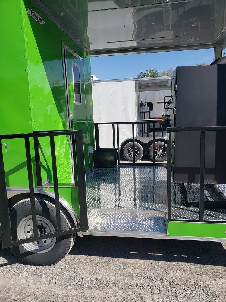 8.5' x 24' Lime Green BBQ Porch Concession Trailer with Restroom and Appliances
