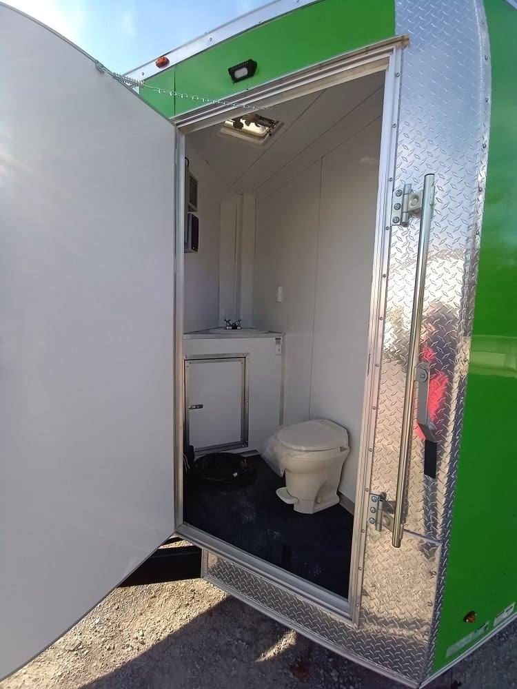727-8.5-x-24-lime-green-bbq-porch-style-concession-trailer-with-restroom-and-appliances-10.jpg 8.5' x 24' Lime Green BBQ Porch Style Concession Trailer with Restroom and Appliances